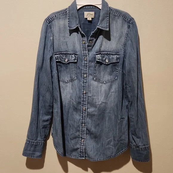 ❤️ J CREW CHAMBRAY WESTERN SHIRT / TOP WITH SNAP SHELL BUTTONS, 6 - Picture 3 of 11